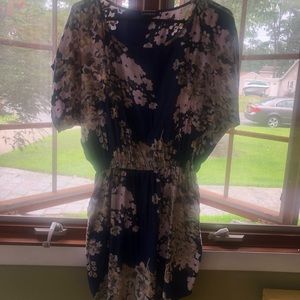 Navy blue and grey flowers express dress
